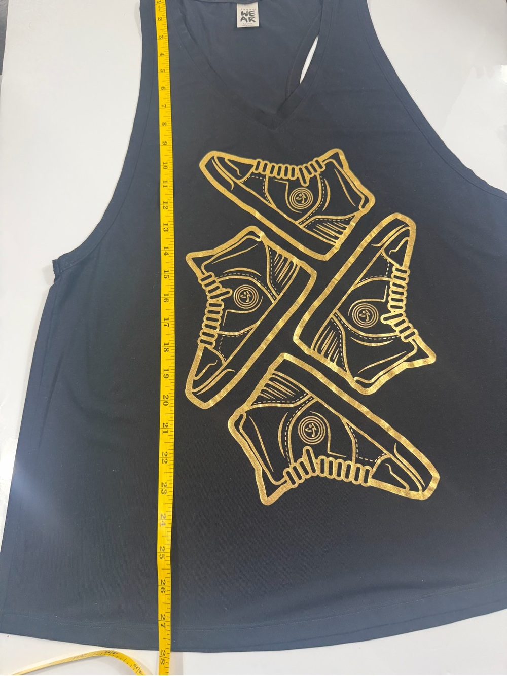 Zumba Wear Lovely Black Gold Sneaker Graphic Racerback Tank Top - Picture 5 of 5